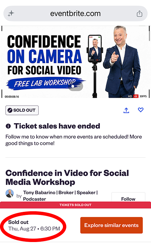 Confidence on Camera for Social Video sold out notice